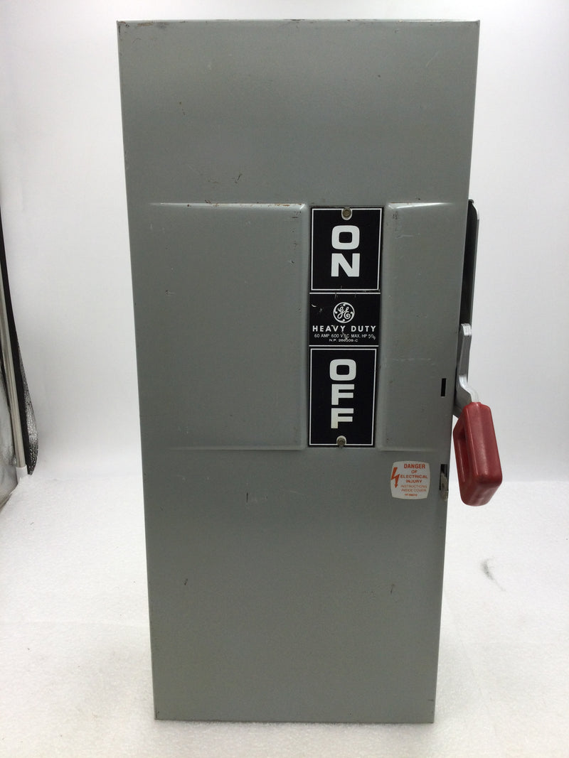 General Electric TH3362 3 Pole 60A 600VAC Nema1 Heavy-Duty Non-Fusible Safety Switch