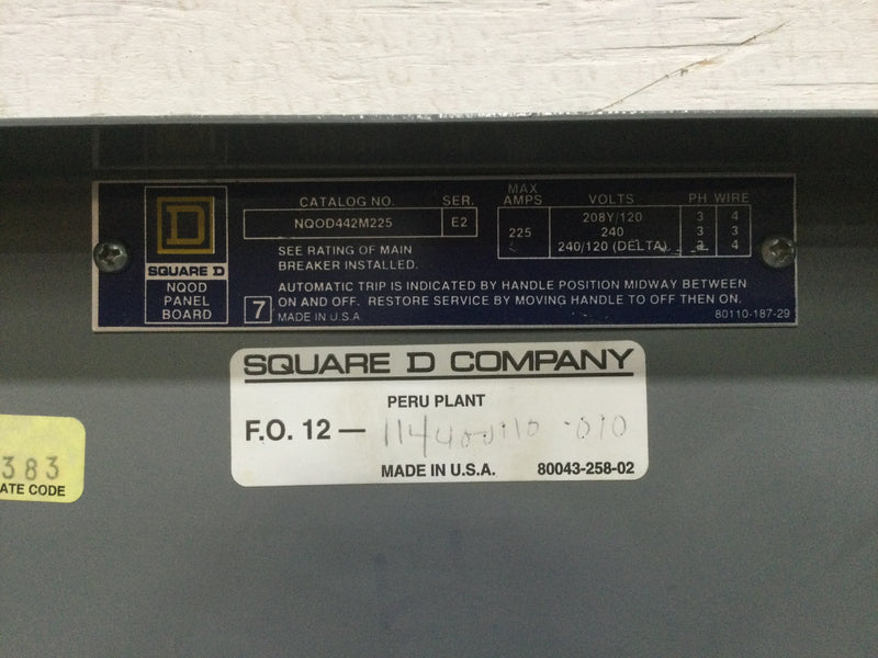 Square D NQOD442M225 Panelboard 225 Amp 3 Phase 4 Wire 42 Spaces W/Type 1 Enclosure