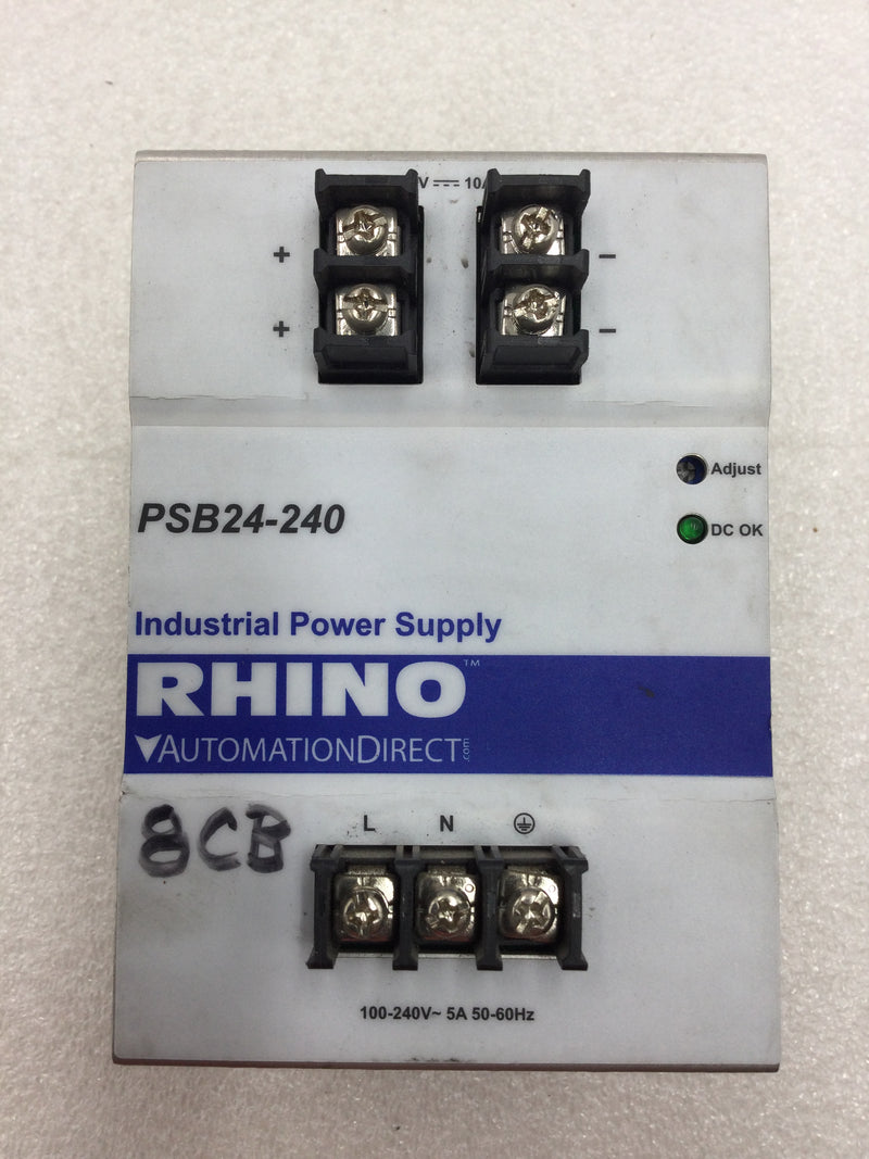 Automation Direct PSB24-240 Rhino Power Supply 100-240 VAC Input 24 VDC 10 Amp Output