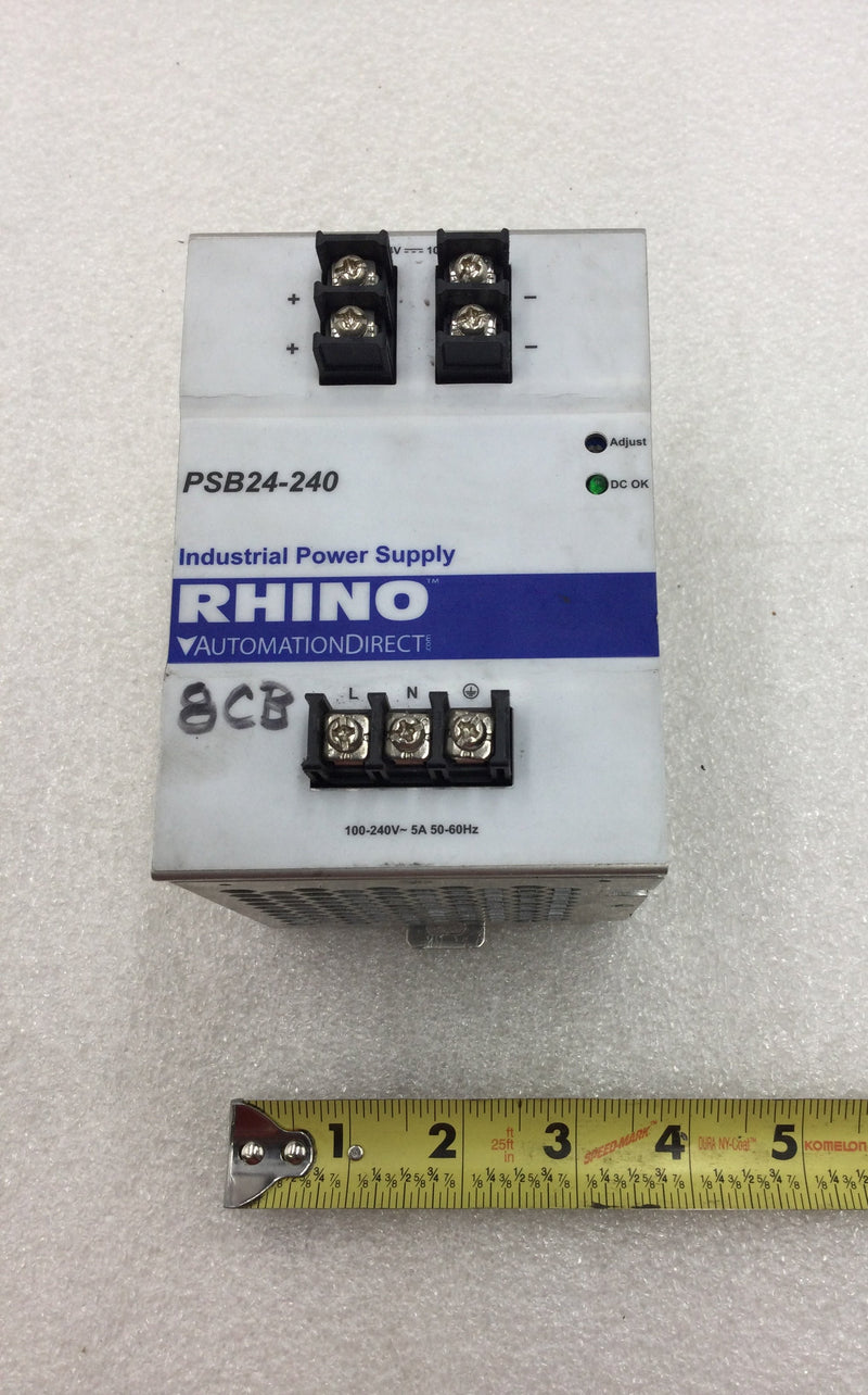 Automation Direct PSB24-240 Rhino Power Supply 100-240 VAC Input 24 VDC 10 Amp Output