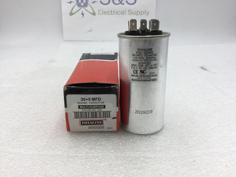 Totaline P291-3054RS 30.0+5.0MFD +/-5% 370/440VAC 50/60Hz 70c/-40c Round Capacitor