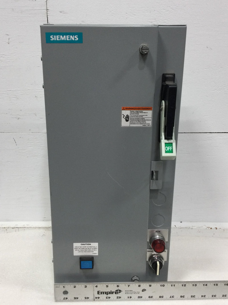 Siemens 17CSD92BF10 Class 17/18 Three Phase Combination Magnetic Starter 18 Amp 200-575 VAC Nema 1 Enclosure