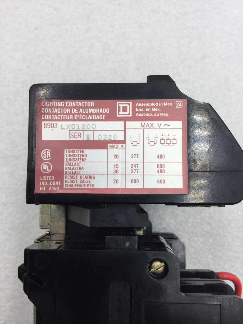 Square D 8903LX01200 Series B 30 Amp 277-600 VAC 12 Pole Lighting Contactor 120 VAC Coil