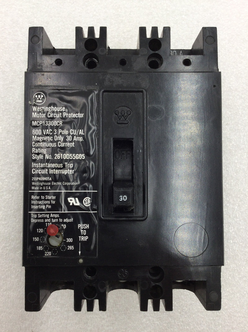 Westinghouse MCP13300CR 3 Pole 30 Amp 600VAC Motor Circuit Protector