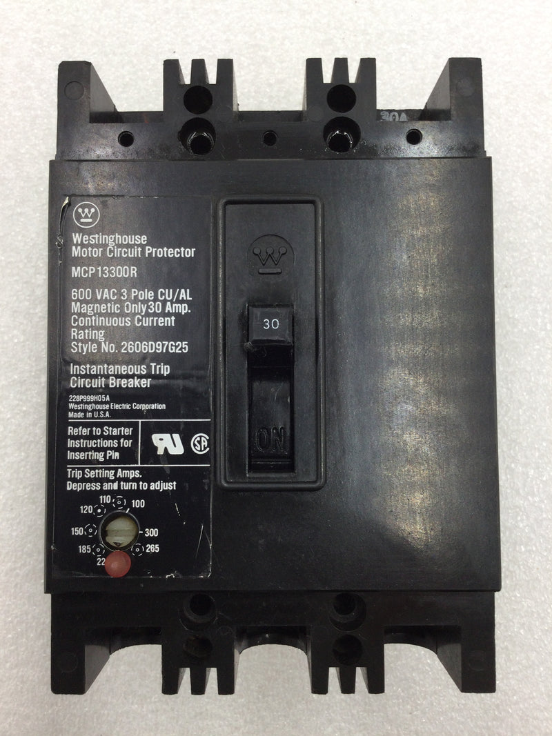 Westinghouse MCP13300R 30 Amp 3 Pole 600v Motor Circuit Breaker