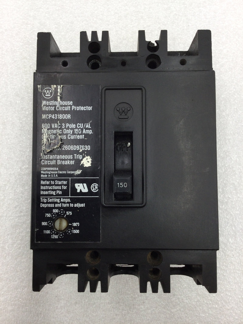 Westinghouse MCP431800R 150 Amp 3 Pole 600v Main Circuit Breaker