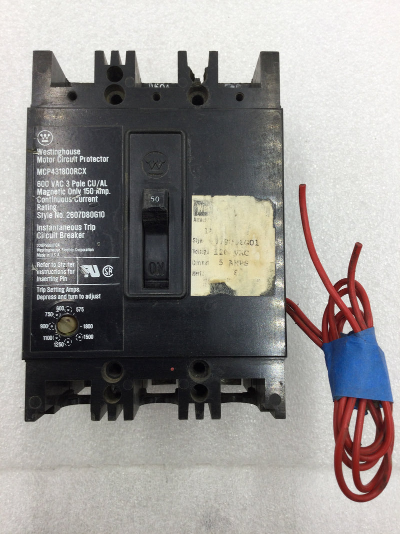 Westinghouse MCP431800RCX 50 Amp 3 Pole 600v Main Circuit Breaker With Shunt