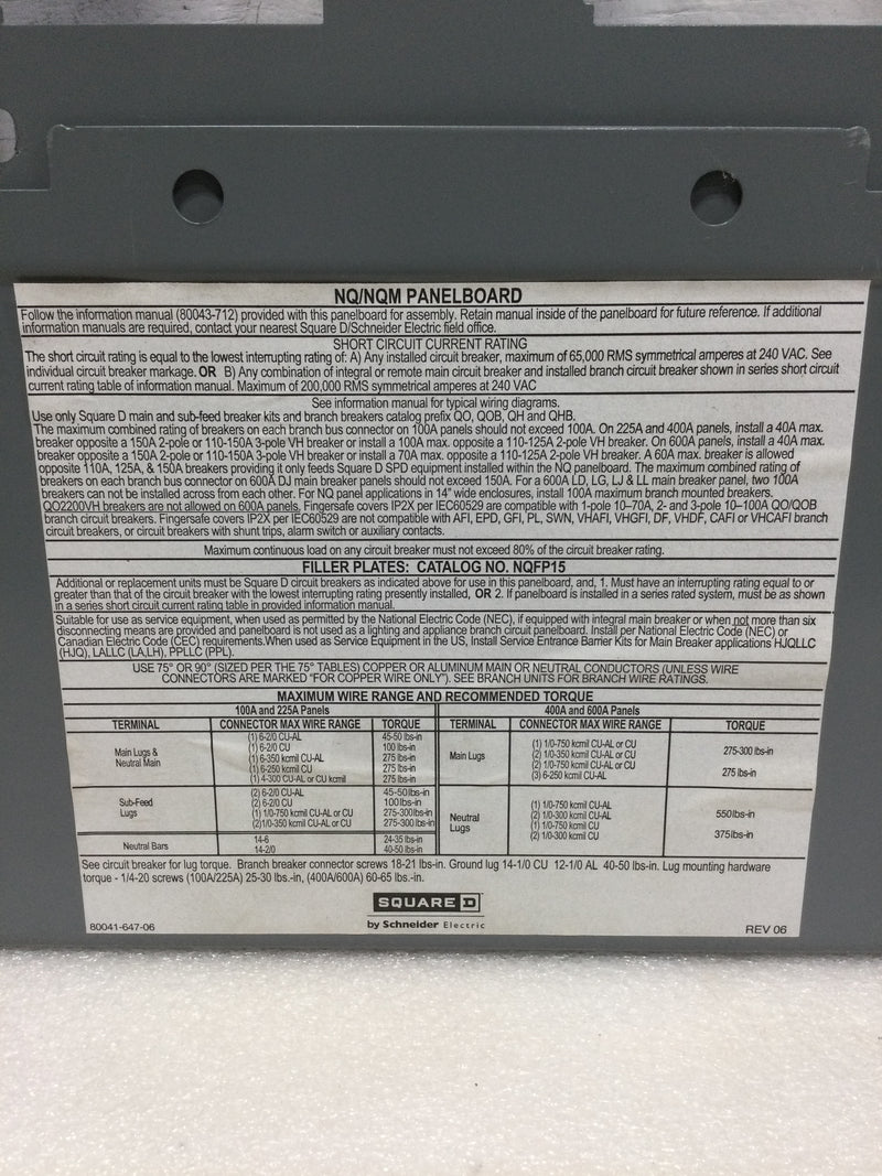 Square D Schneider Electric NQ Deadfront 29 7/8" x 12 3/8"