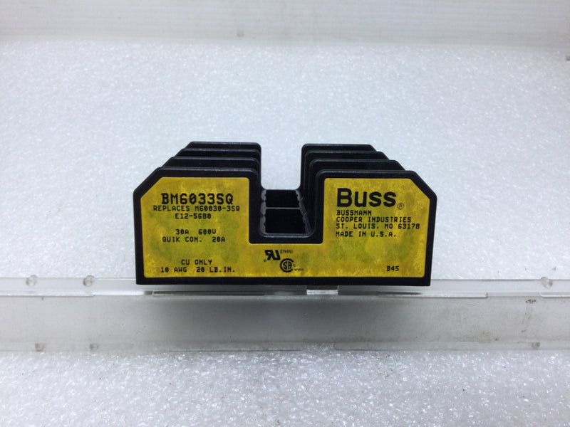 Bussmann BM6033SQ 30 Amp 600V Fuse Block Holder 3-Pole