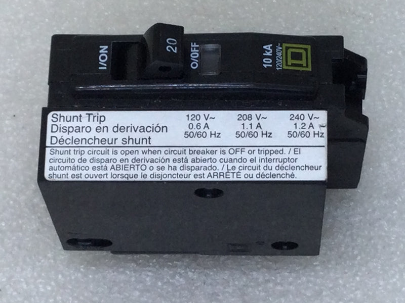 Square D QOB1201021 20 Amp Single Pole QOB Type Circuit Breaker with Shunt Trip