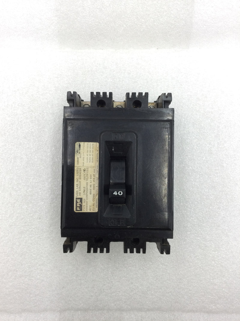 FPE Federal Pacific NEF431040 40 am 3 pole Main Circuit Breaker