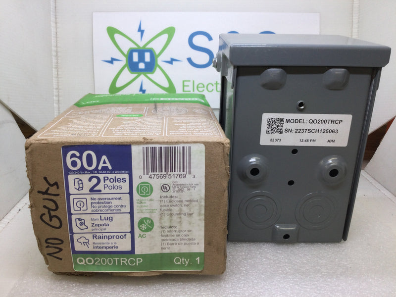 Square D QO200TRCP 60A 120/240VAC Nema3R Type QO Disconnect -No Guts or Breaker