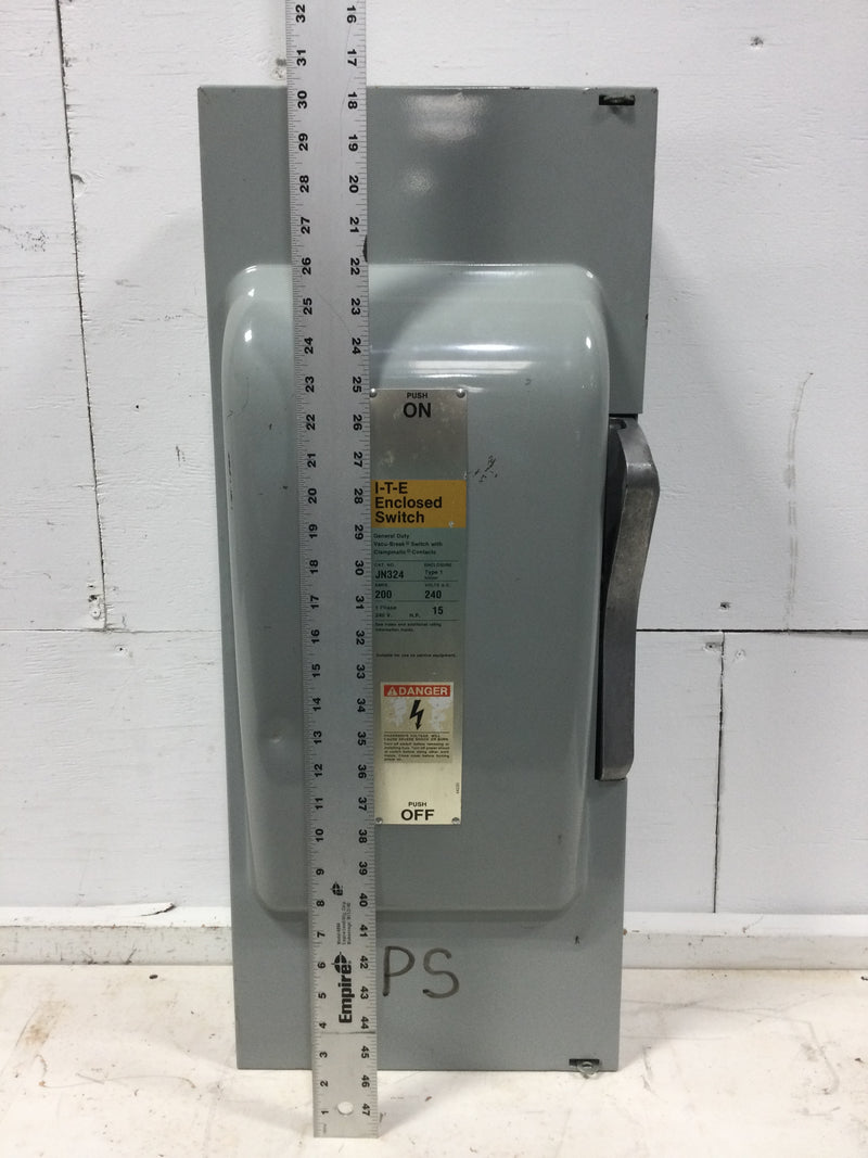 Siemens JN324 200 Amp 15 HP General Duty Fused Safety Switch 2 Pole 240 VAC Nema Type 1 Enclosure