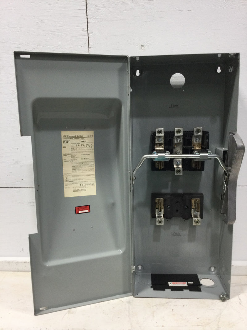 Siemens JN324 200 Amp 15 HP General Duty Fused Safety Switch 2 Pole 240 VAC Nema Type 1 Enclosure