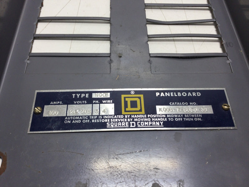 Square D NQOB-7-8050-3B 100 Amp 6 Space/12 Circuit 3 Phase Load Center Guts Only with Dead Front Cover 11" X 20"