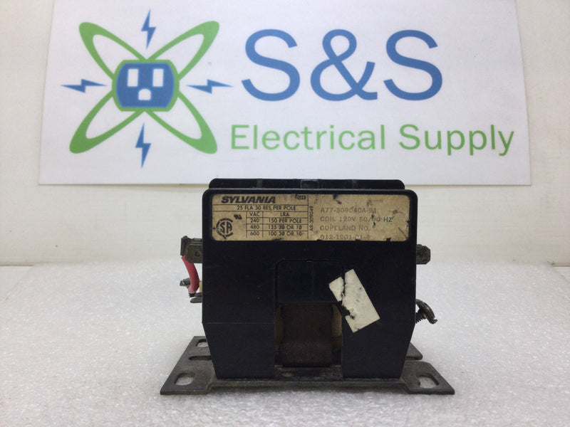 GTE/Sylvania A77-309040A-91 25 Amp 3 Pole 240-600 VAC Contactor with 120 VAC Coil