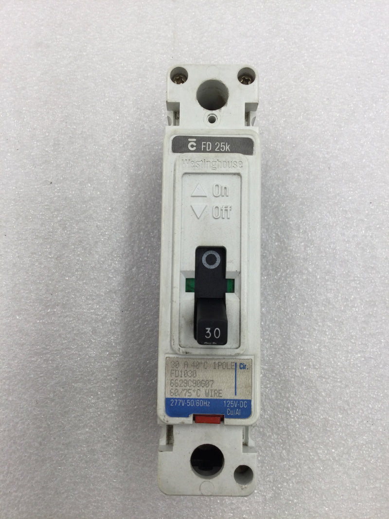 Westinghouse FD1030 30 Amp Single Pole 277V FD25K Series C Industrial Circuit Breaker