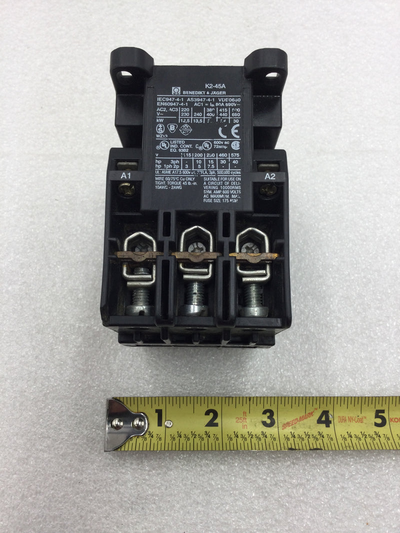 Benedikt & Jager K2-45A 72 Amp 3 Phase 120-600 VAC Contactor with 120 VAC Coil