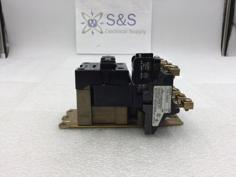 Allen-Bradley 702-BOD94 Series K Contactor 27 Amp 3 Pole 115-575 VAC 10 HP with 120 VAC Coil