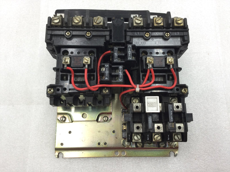 Allen-Bradley 505-AOD Reversing Motor Starter Nema Size 0 3 Phase 18 Amp 600 VAC with Overload Relay and 115-120 VAC Coil