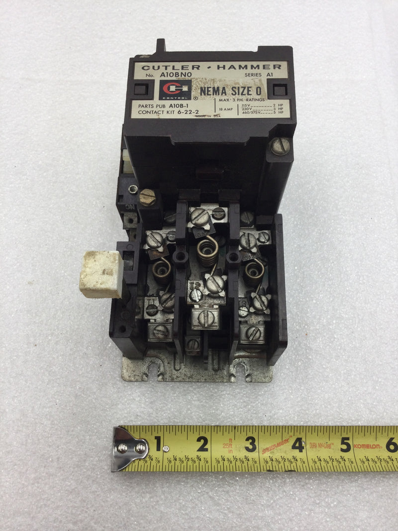 Cutler-Hammer A10BN0 Nema Size 0 18 Amp 3 Phase 115-575 VAC Motor Starter with Overload Relay and 120 VAC Coil