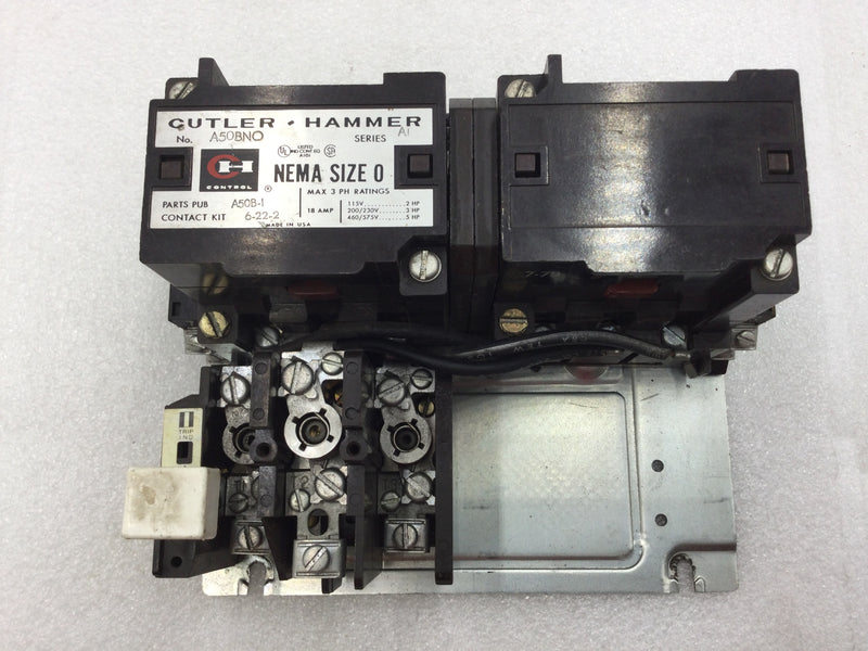 Cutler-Hammer A50BN0 Nema Size 0 18 Amp 3 Phase 115-575 VAC Reversing Motor Starter with Overload Relay and 120 VAC Coil