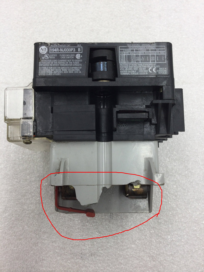 Allen Bradley 194R-NJ030P3 30 Amp 3 Phase 200-600 VAC IEC Disconnect - Fused