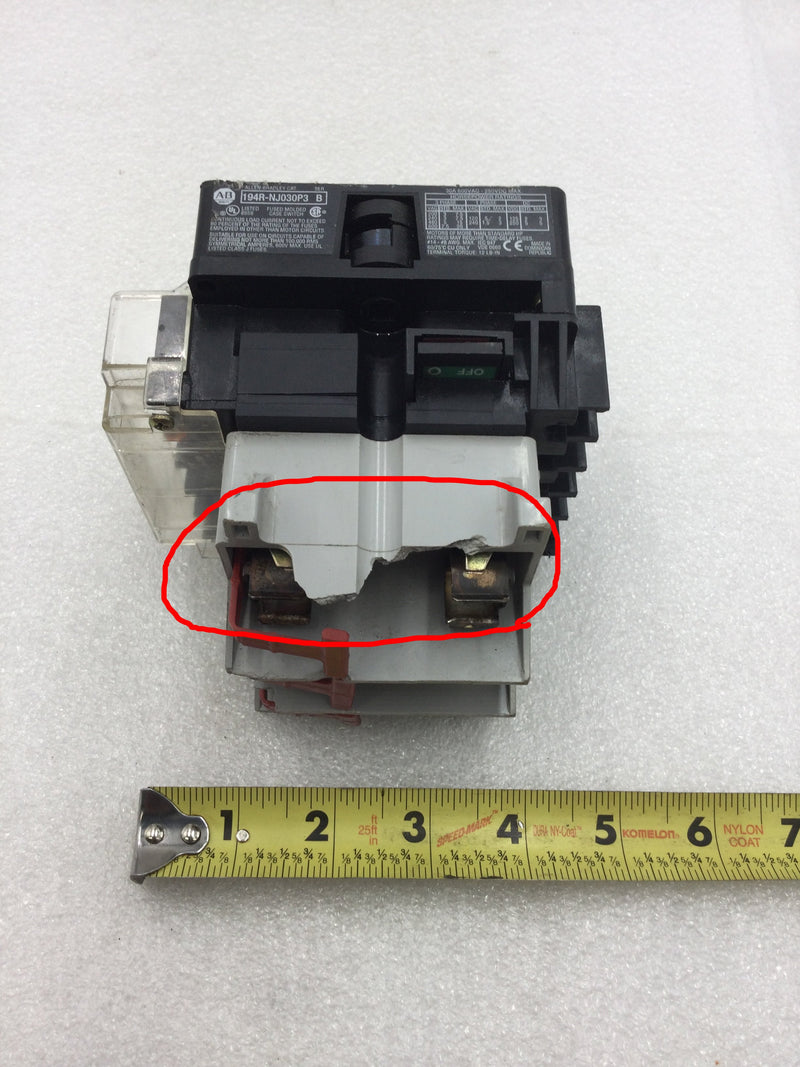 Allen Bradley 194R-NJ030P3 30 Amp 3 Phase 200-600 VAC IEC Disconnect - Fused