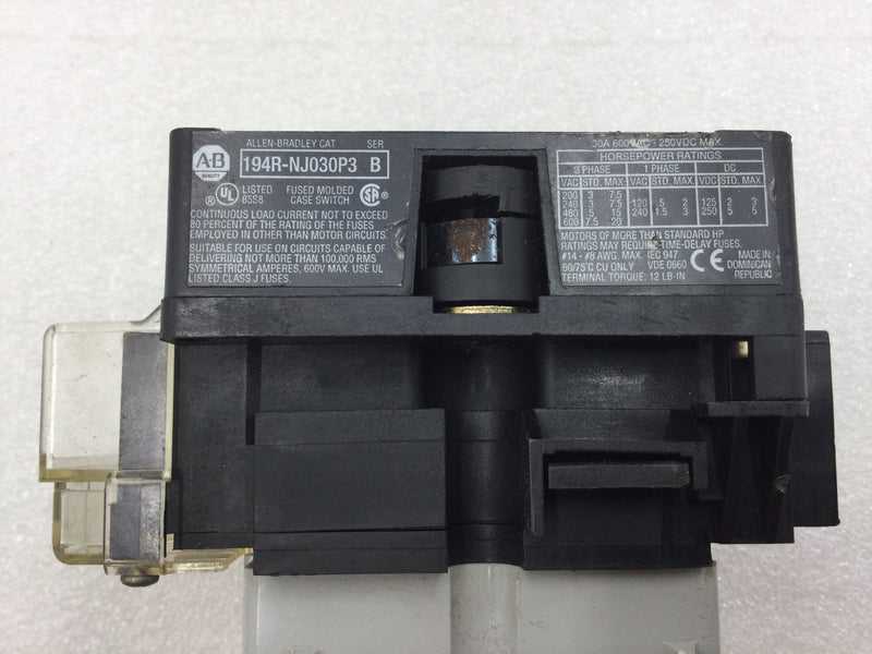 Allen Bradley 194R-NJ030P3 30 Amp 3 Phase 200-600 VAC IEC Disconnect - Fused