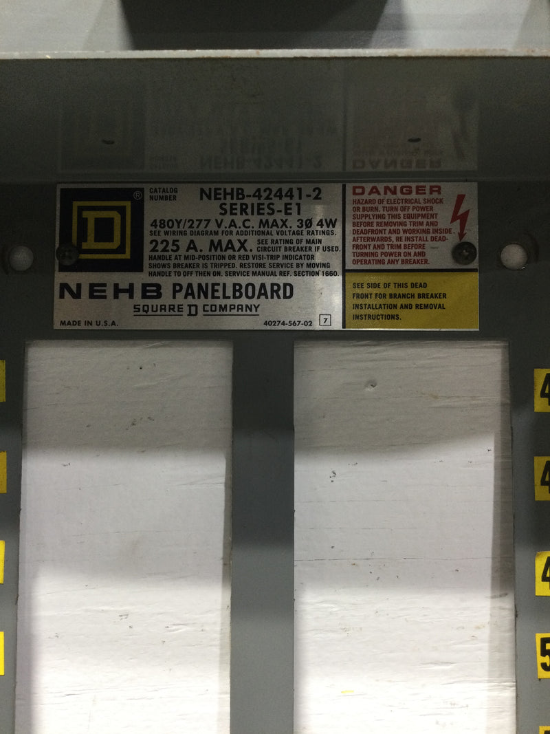 Square D NEHB-42441-2 Dead Front Only Series-E1 42 Circuit 480Y/277VAC 225A Max 34 5/8" x 8 3/8"