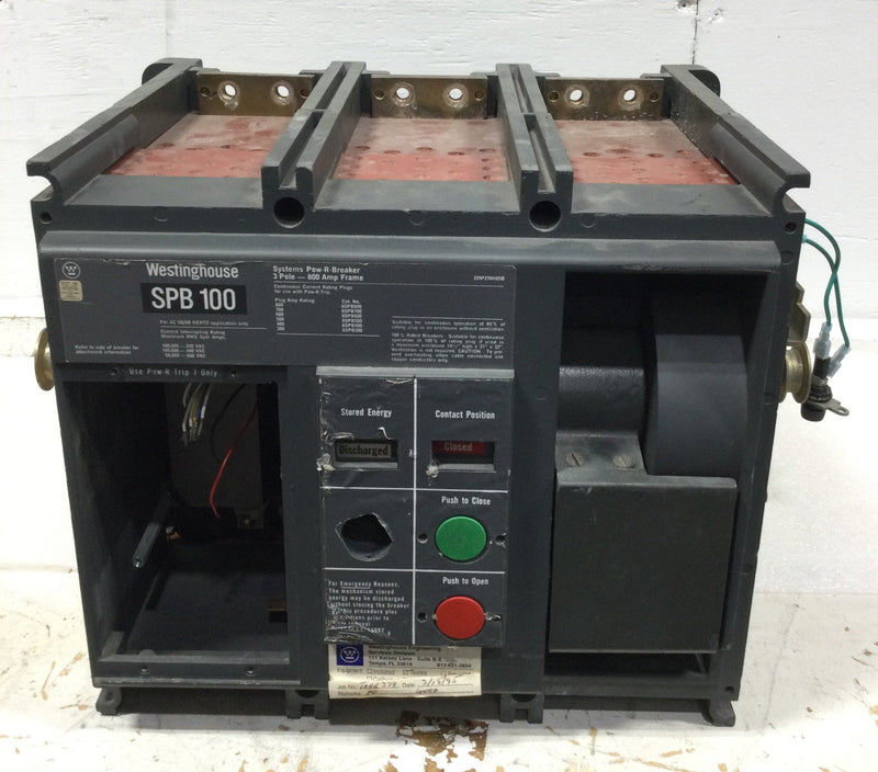 Westinghouse SPB100 800 Amp 3 Pole 600V Pow-R Breaker w/Shunt Trip 24VDC 8 Amp