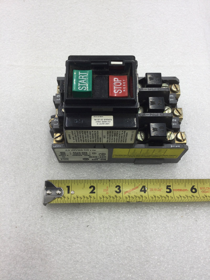 Allen Bradley 609-A0W Size 0 Manual Motor Starter Button 3 Phase 200-575 VAC 3-5 HP