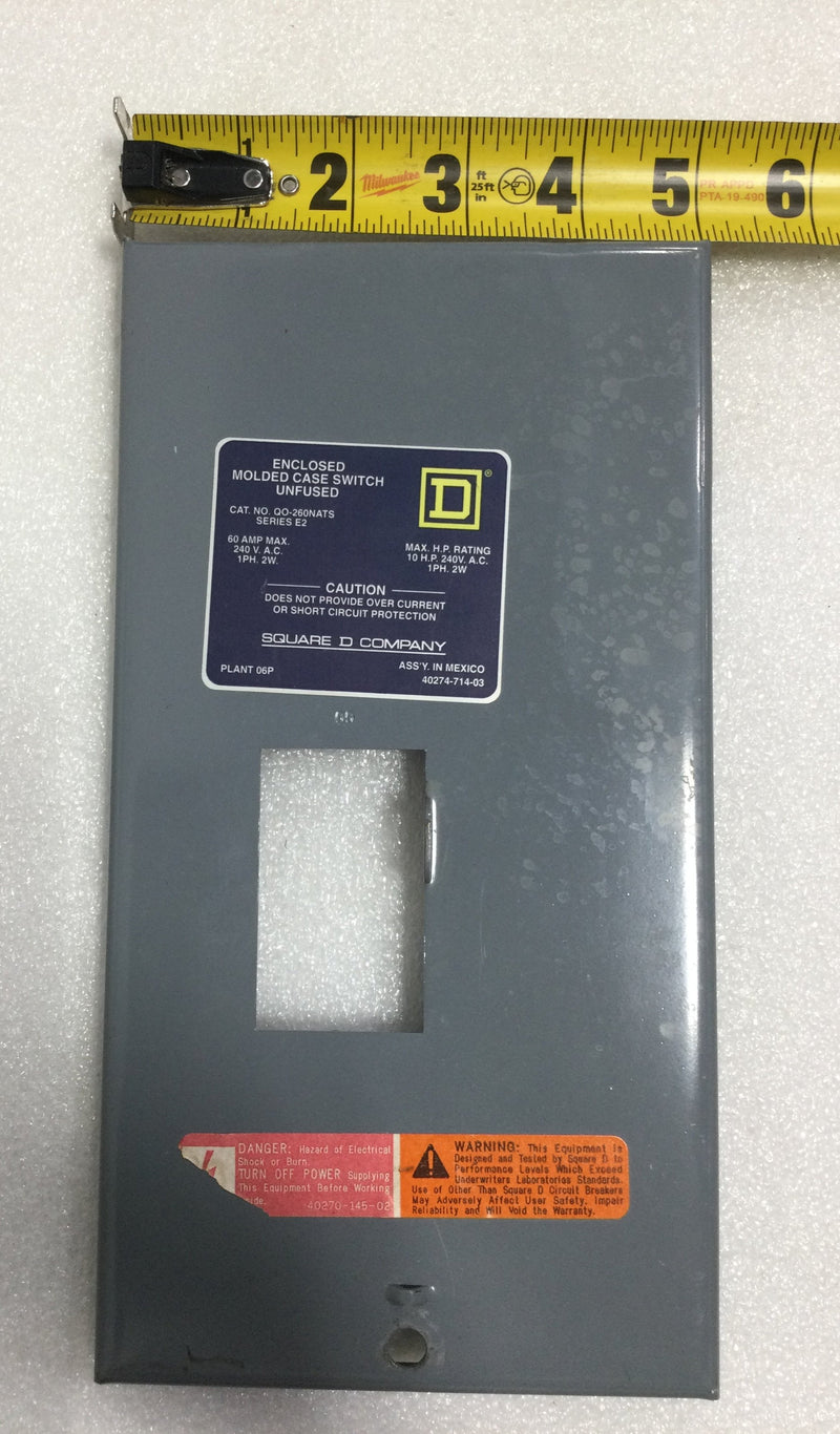 Square D QO-260NATS Switch Cover Only 60 Amp 240V 9 1/2" x 5"