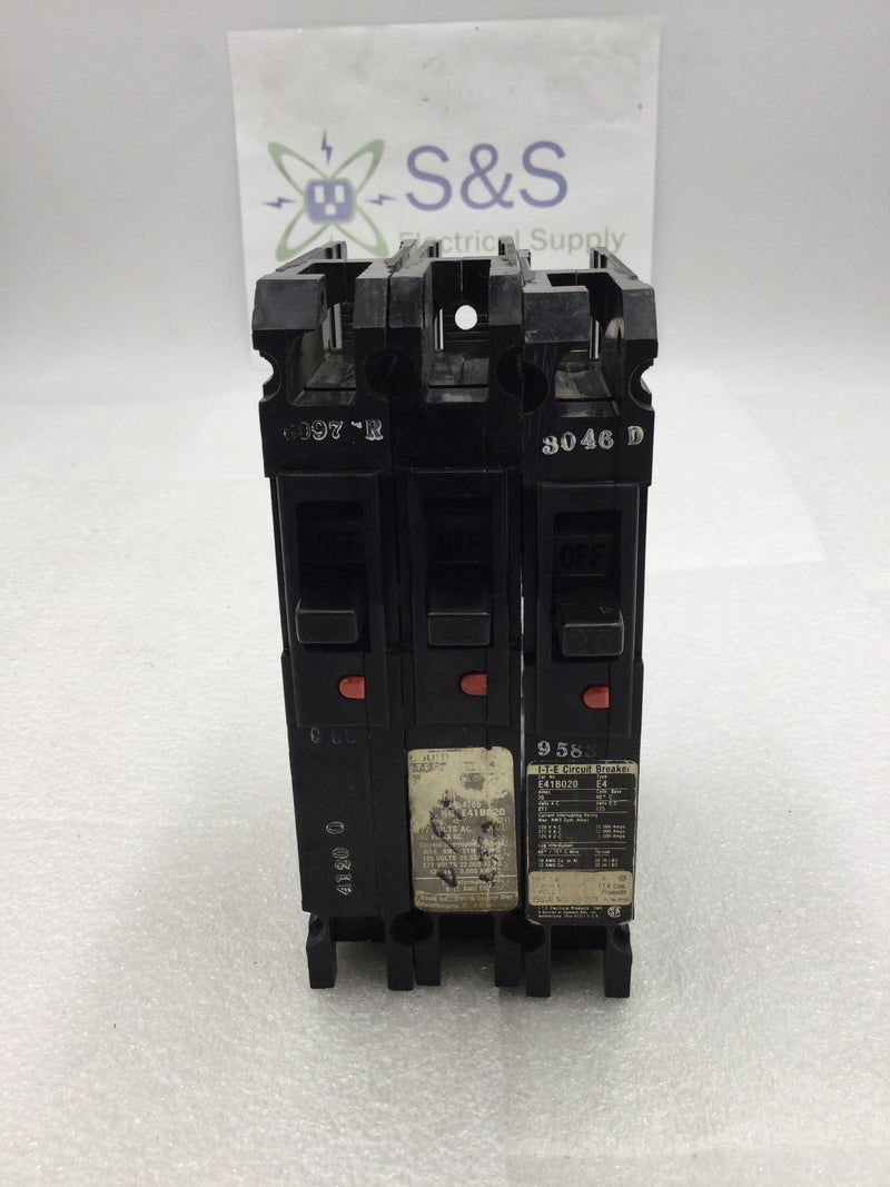 Lot of 3 - ITE/Siemens E41B020 Type E4 Single Pole 20 Amp 120/277V Bolt on Circuit Breaker