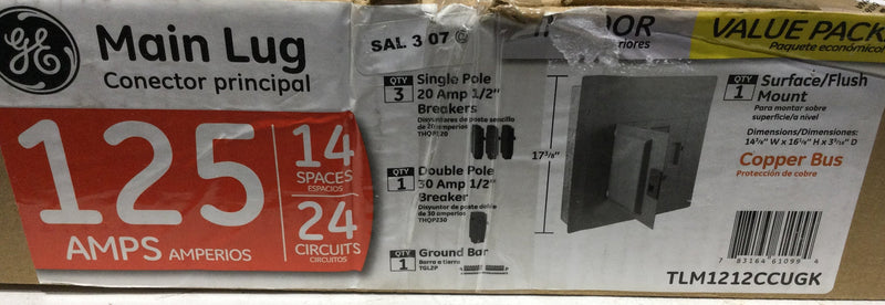 GE TLM1212CCUGK Main Lug Indoor Value Pack, 125 AMP, 14 Space/ 24 circuits