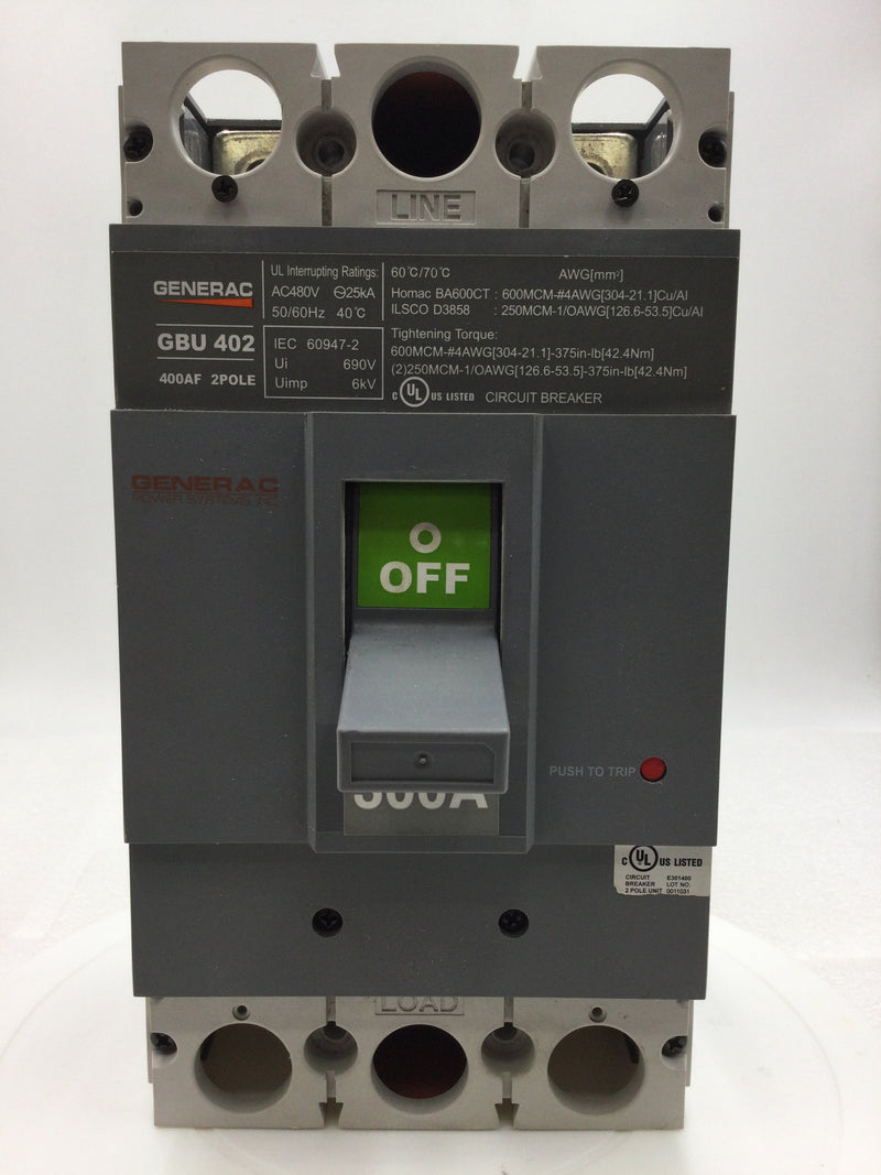 Generac GBU 402 300 Amp 2 Pole AC480V UI690V Circuit Breaker