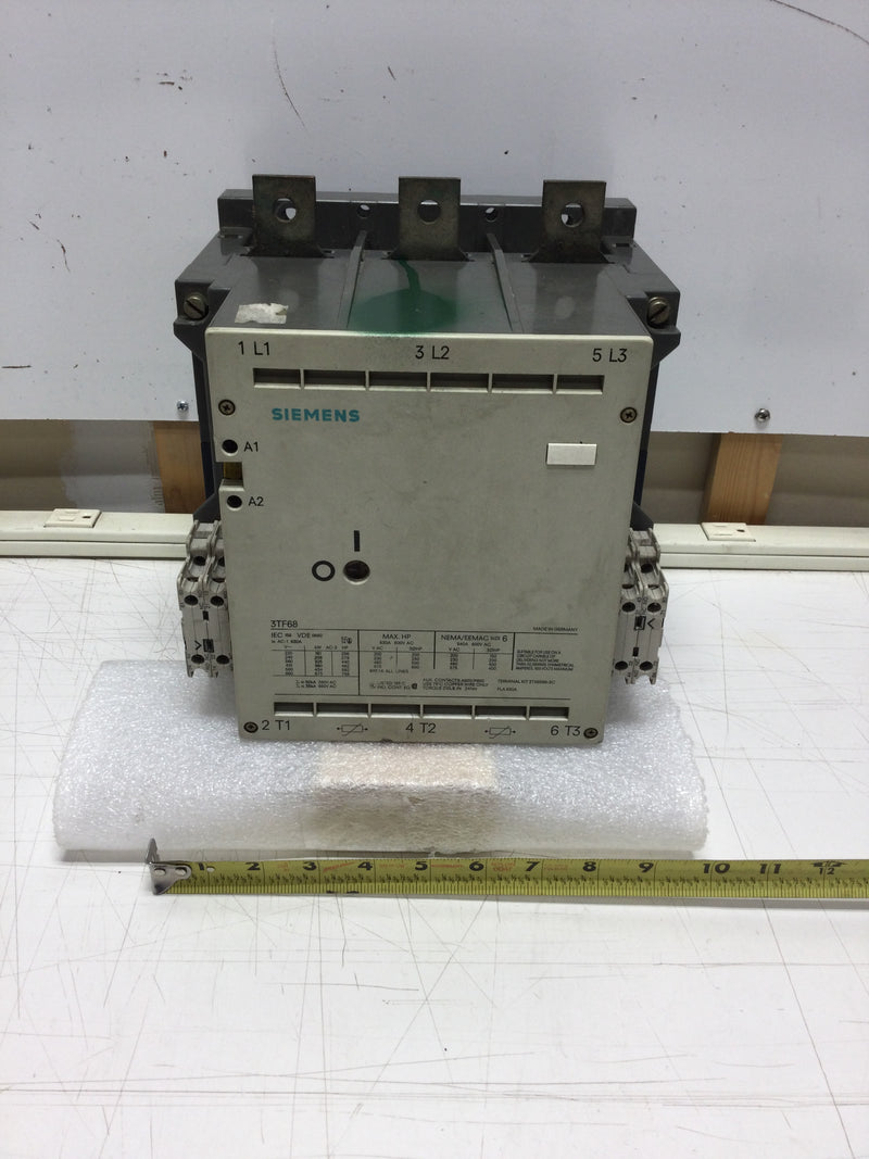 Siemens 3TF68 Nema Size 6 Contactor 3 Phase 630 Amp 220-660 VAC 400 HP with 240 VAC Coils