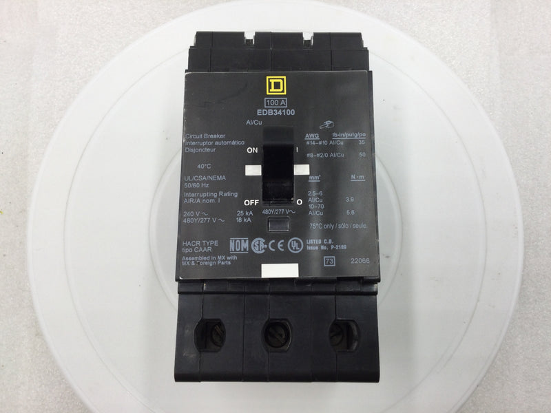 Square D EDB34100 3 Pole 100 Amp 480v Circuit Breaker