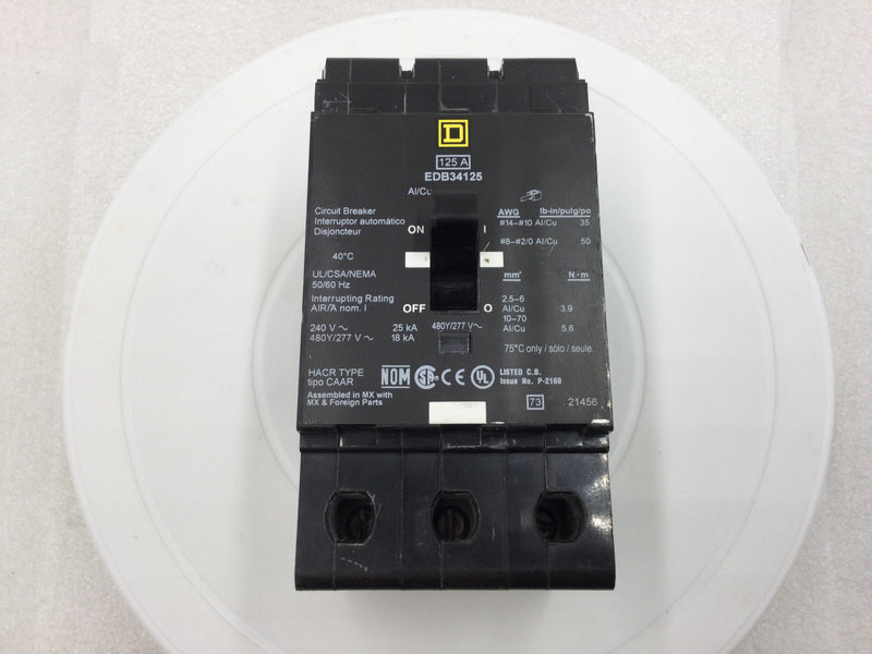 Square D EDB34125 125 Amp 3 Pole 480/277 Volt Bolt-On Circuit Breaker