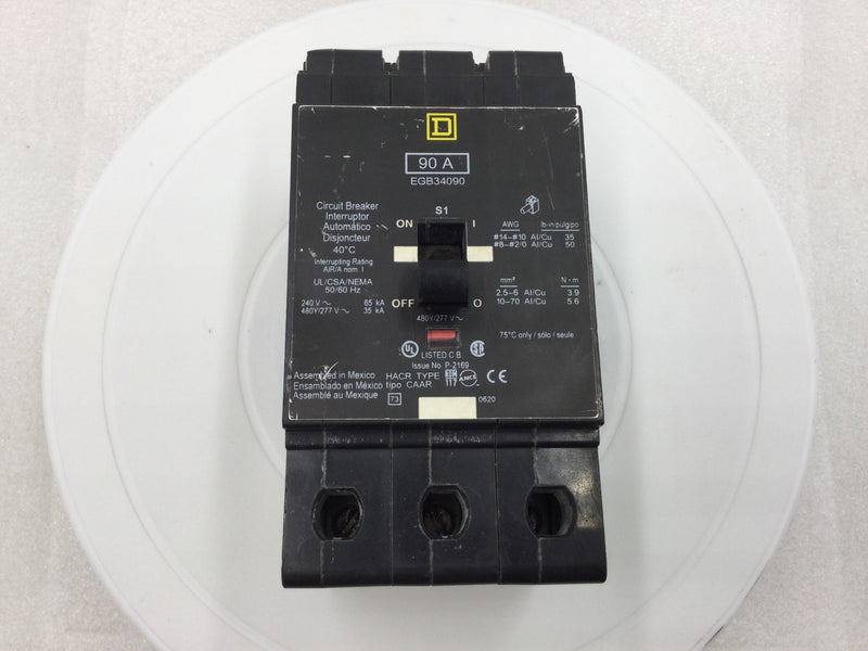 Square D EGB34090 90 Amp 3 Pole 480 Volt 65ka  Circuit Breaker