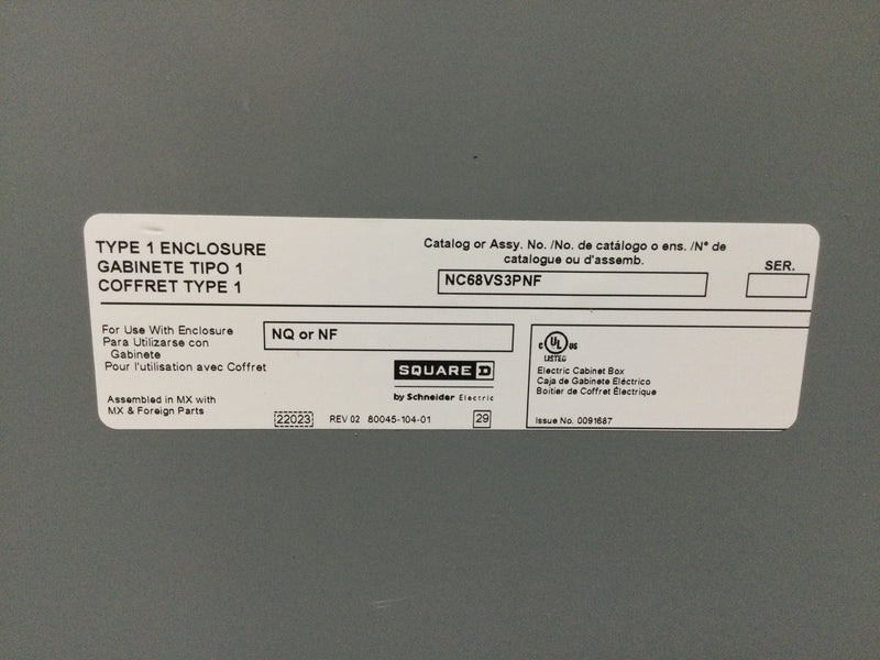 Square D NF 294428682802200001 Interior Series 400 A 480/277 3 PH 4 W 30 Space in Box MH68D9 with Cover NC68VS3PNF