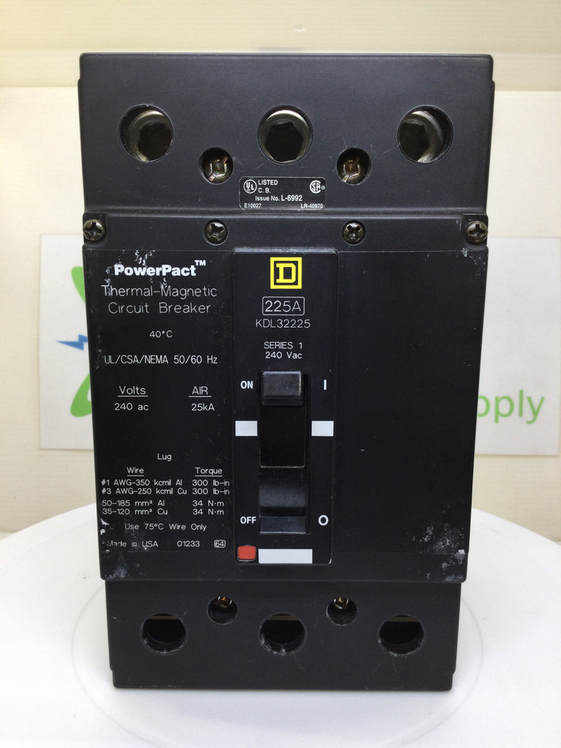 Square D KDL32225 225 Amp 3 Pole 240V PowerPact Circuit Breaker