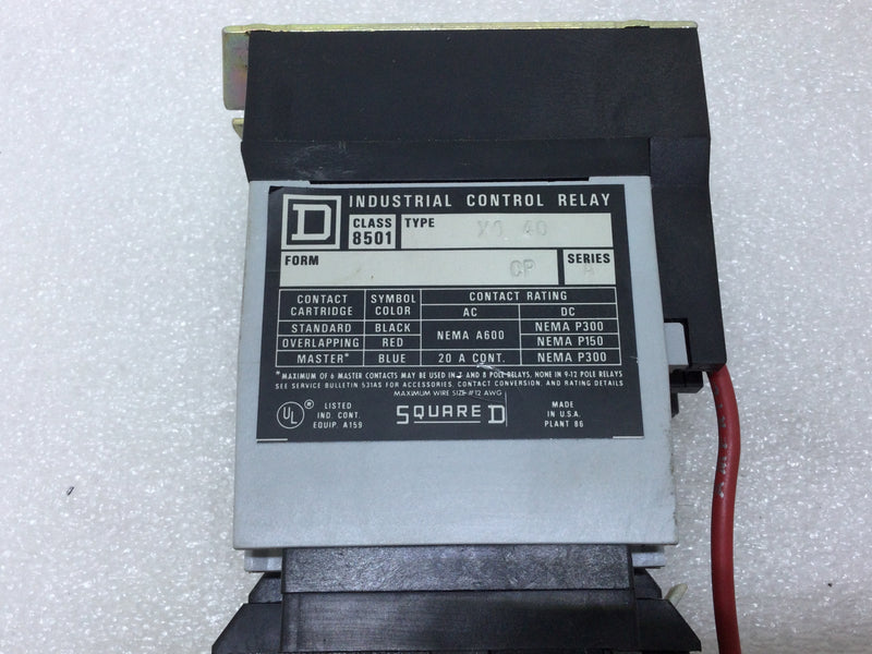 Square D XTE1 Timing Relay Class 8501 Series A 119-120V 50/60Hz 0-4 Pole Relay