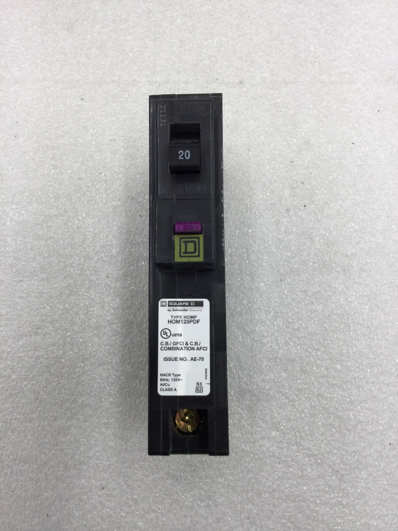 Square D/Homeline HOM120PDFC 20 AMP Dual Function CAFI/GFCI Circuit Breaker with Plug on Neutral