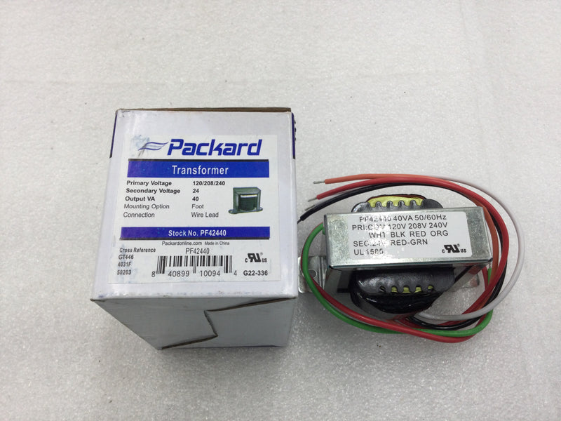 Packard PF42440 Foot Mounted Transformer 120/208/240 VAC Primary 24 VAC 40 VA Secondary