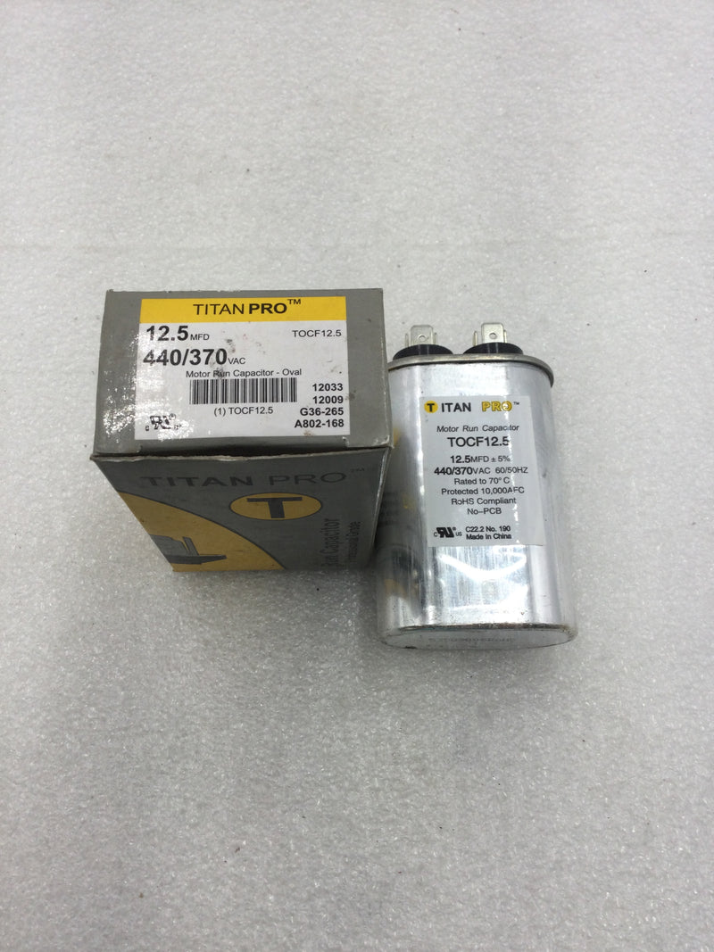 Packard Titan Pro TOCF12.5 12.5 MFD +/- 5% 440/370 VAC Motor Run Capacitor