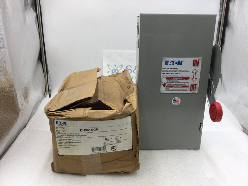 Eaton DH361NGK Nema Type 1 30 Amp 3 Phase 277-600 VAC Fusible Heavy Duty Safety Switch