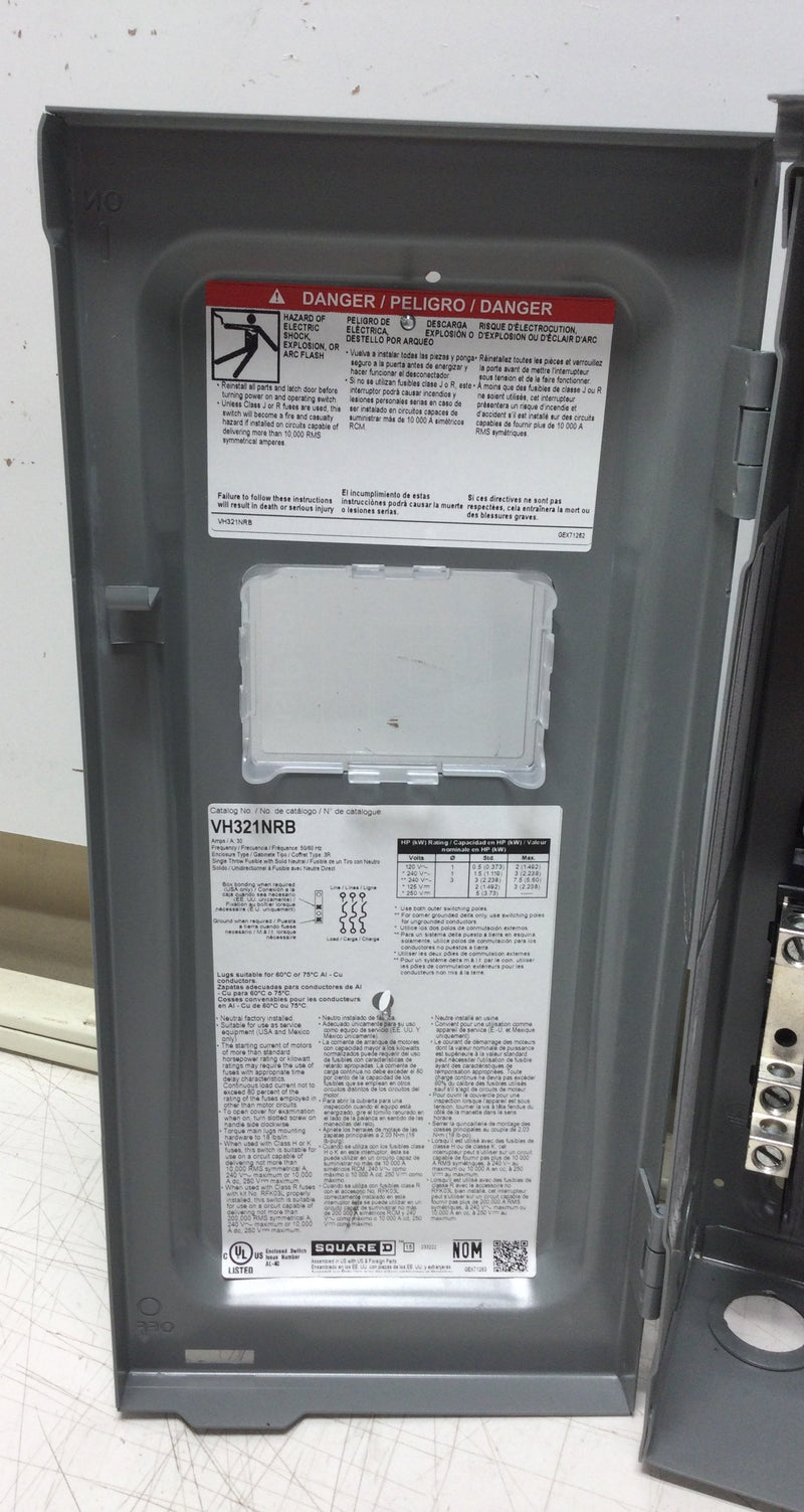 Square D VH321NRB 30 Amp Heavy Duty VisiPac Fusible Safety Switch 3 Phase 240 VAC in Nema 3R Enclosure