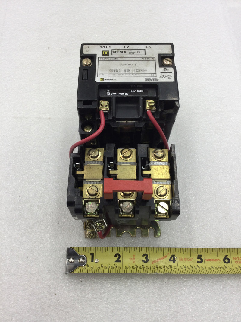 Square D 8536SBO2S Series A Nema Size 0 Motor Starter 3 Pole 200-575 VAC 3-5 HP with 24 VAC Coil