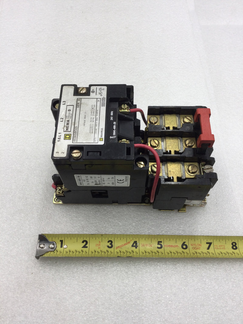 Square D 8536SBO2S Series A Nema Size 0 Motor Starter 3 Pole 200-575 VAC 3-5 HP with 24 VAC Coil